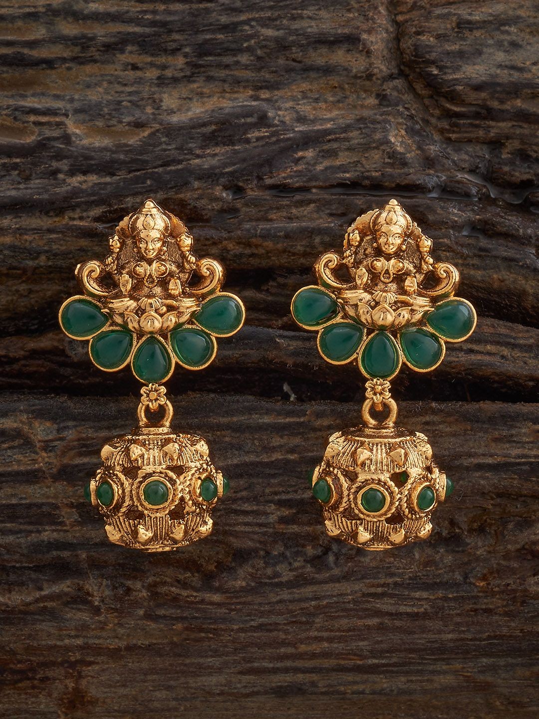 

Kushal's Fashion Jewellery Gold Plated Stone Studded Dome Shaped Antique Drop Earrings