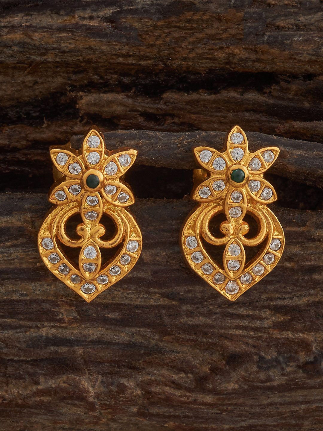 

Kushal's Fashion Jewellery 92.5 Silver Gold-Plated Stone Studded Temple Studs