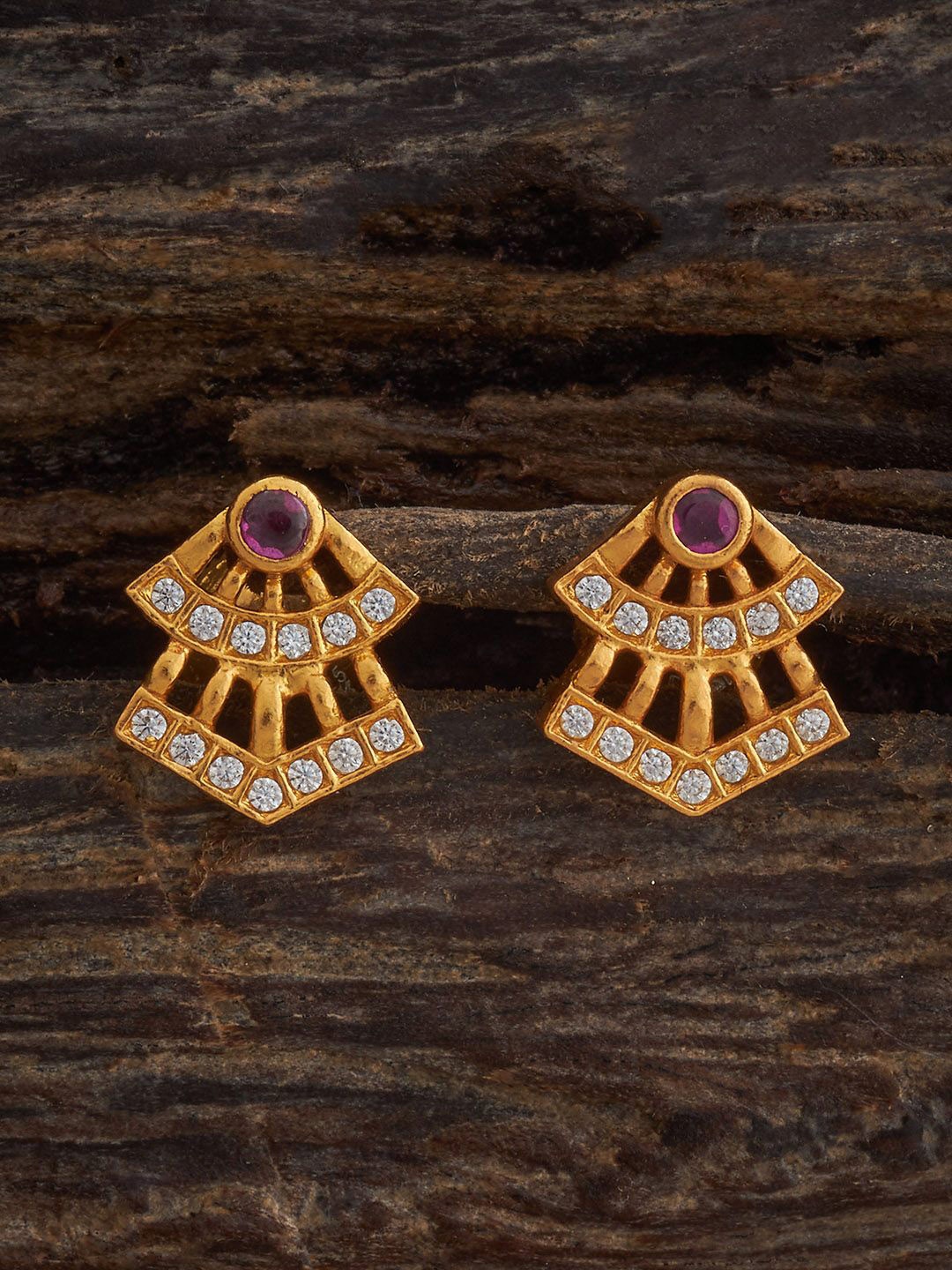 

Kushal's Fashion Jewellery 92.5 Sterling Silver Gold-Plated Contemporary Temple Studs