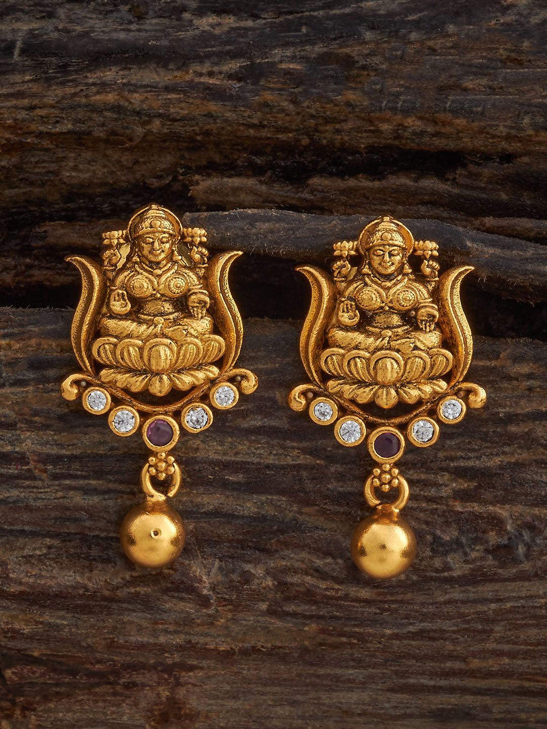 

Kushal's Fashion Jewellery 92.5 Sterling Silver Gold-Plated Ruby Stone Studed Temple Studs