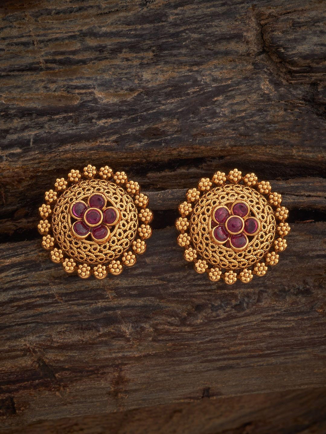 

Kushal's Fashion Jewellery Gold-Plated Contemporary Stone Studded Antique Studs Earrings