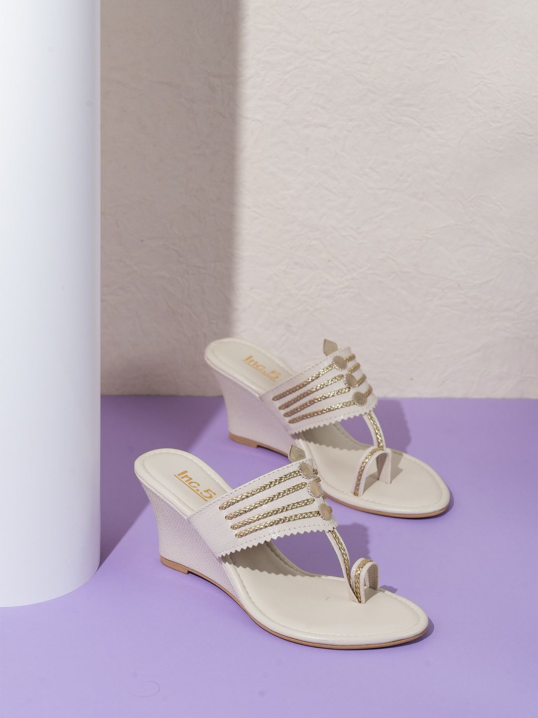 

Inc 5 Women Open Toe Wedge Heel Sandals, Cream