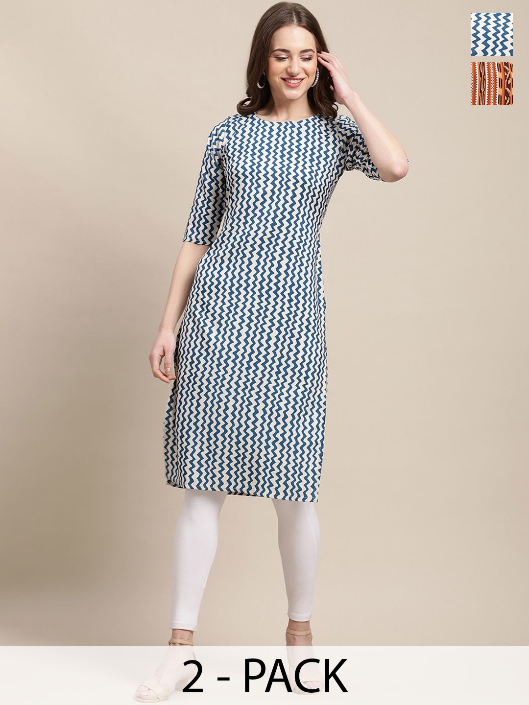 

7Threads Selection Of 2 Chevron Printed Straight Kurta, Blue