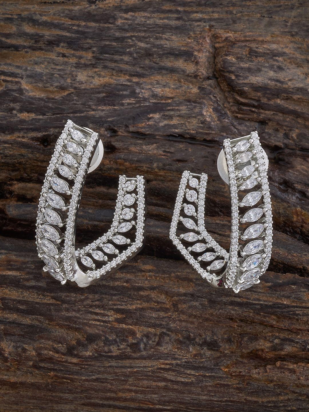 

Kushal's Fashion Jewellery Rhodium Plated Zircon Studdded Contemporary Studs, White