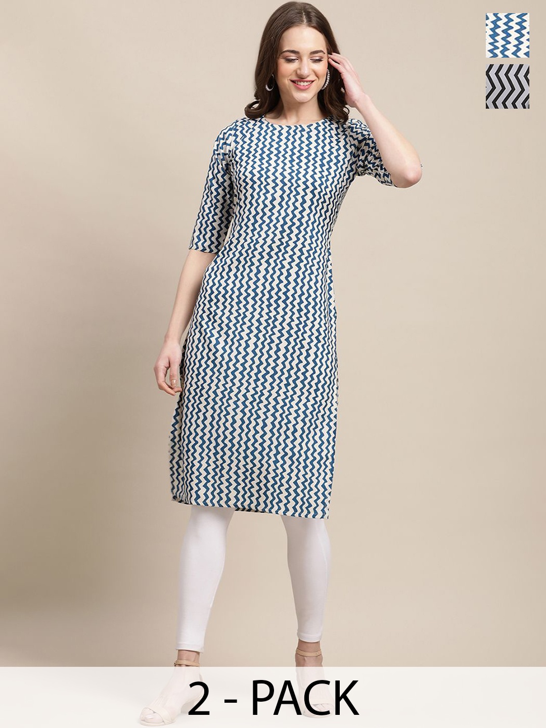 

7Threads Selection of 2 Floral Printed Crepe Straight Kurta, Blue