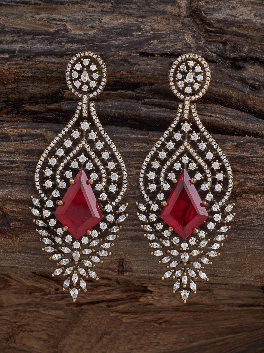 

Kushal's Fashion Jewellery Rhodium-Plated Zircon Studded Contemporary Drop Earrings, Silver