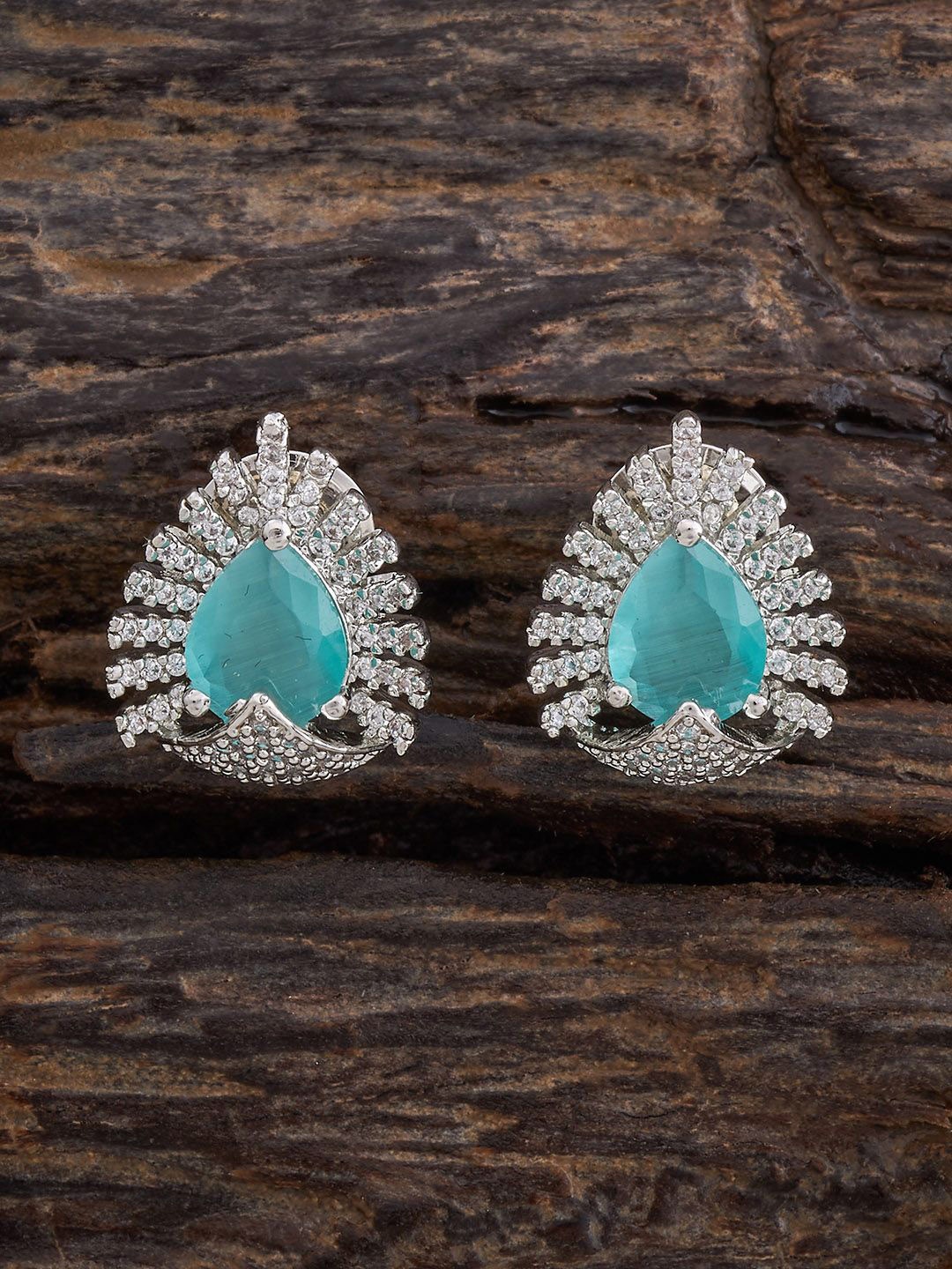 

Kushal's Fashion Jewellery Rhodium-Plated Zircon Studded Contemporary Studs Earrings, Silver