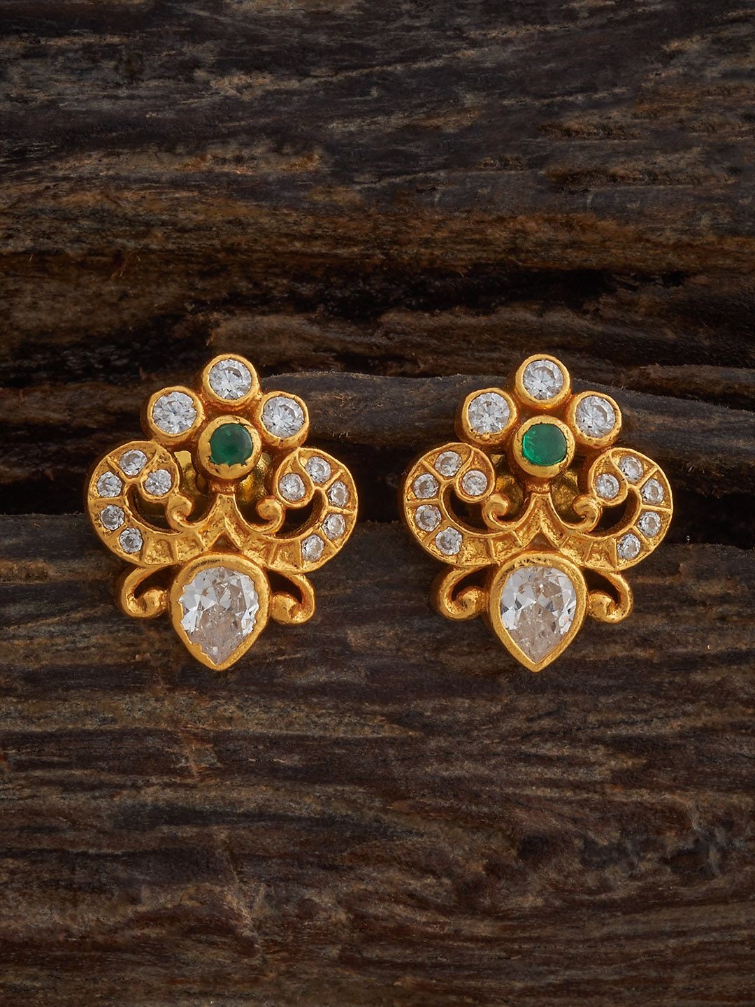 

Kushal's Fashion Jewellery 92.5 Sterling Silver Gold-Plated Temple Contemporary Studs