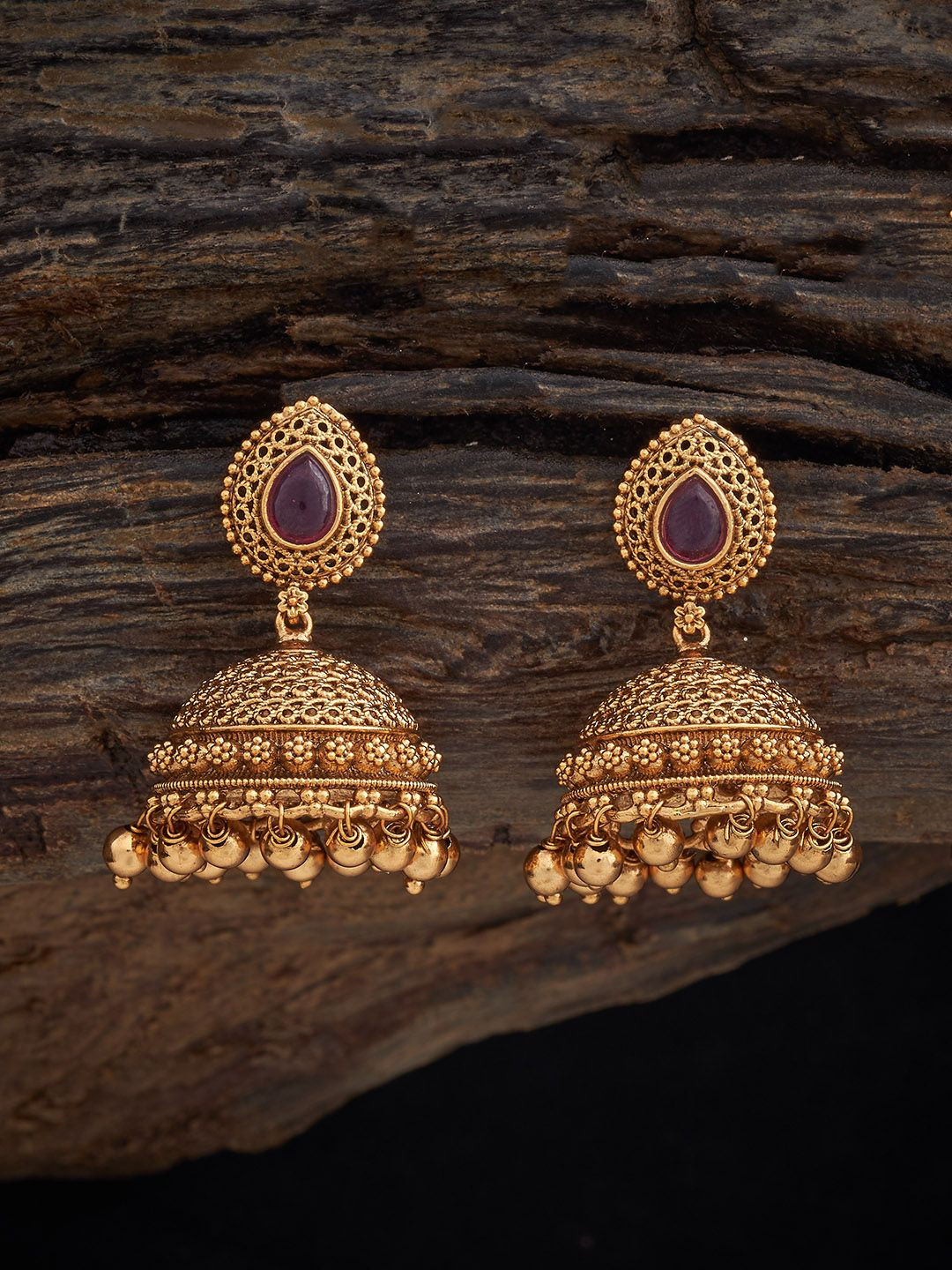 

Kushal's Fashion Jewellery Gold-Plated Dome Shaped Antique Jhumkas