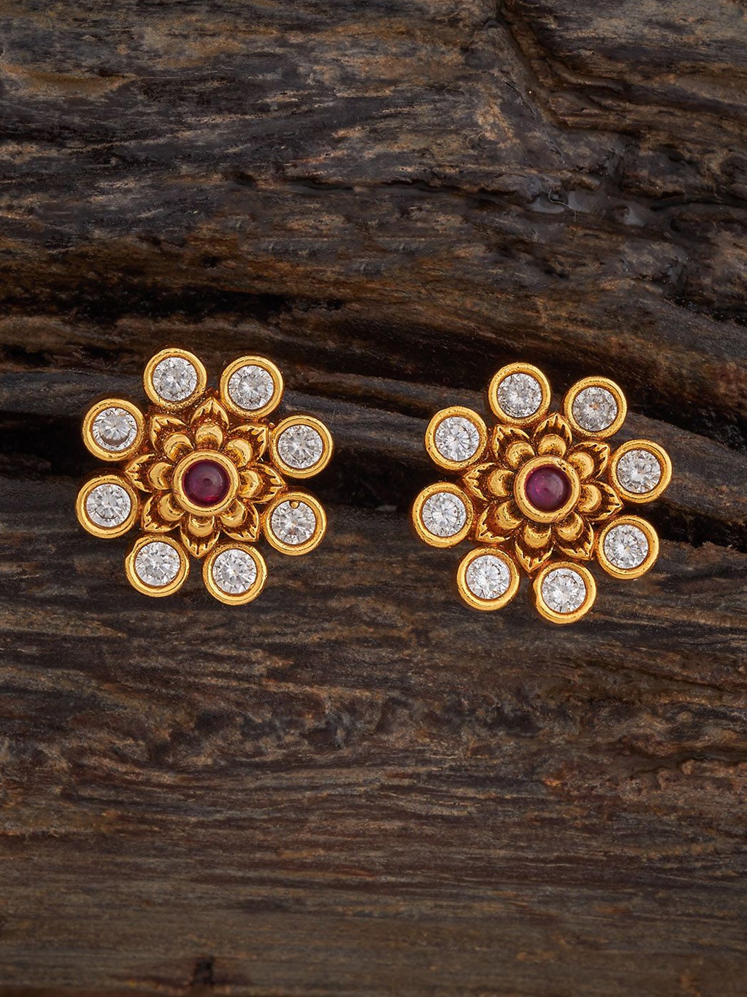 

Kushal's Fashion Jewellery Gold-Plated Stone Studded Contemporary Antique Studs