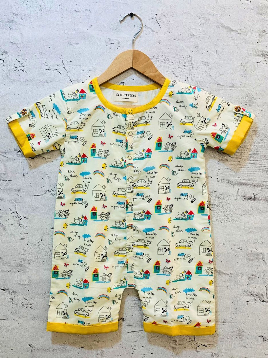 

EARTHY TWEENS Infant Boys Printed Cotton Rompers, Yellow