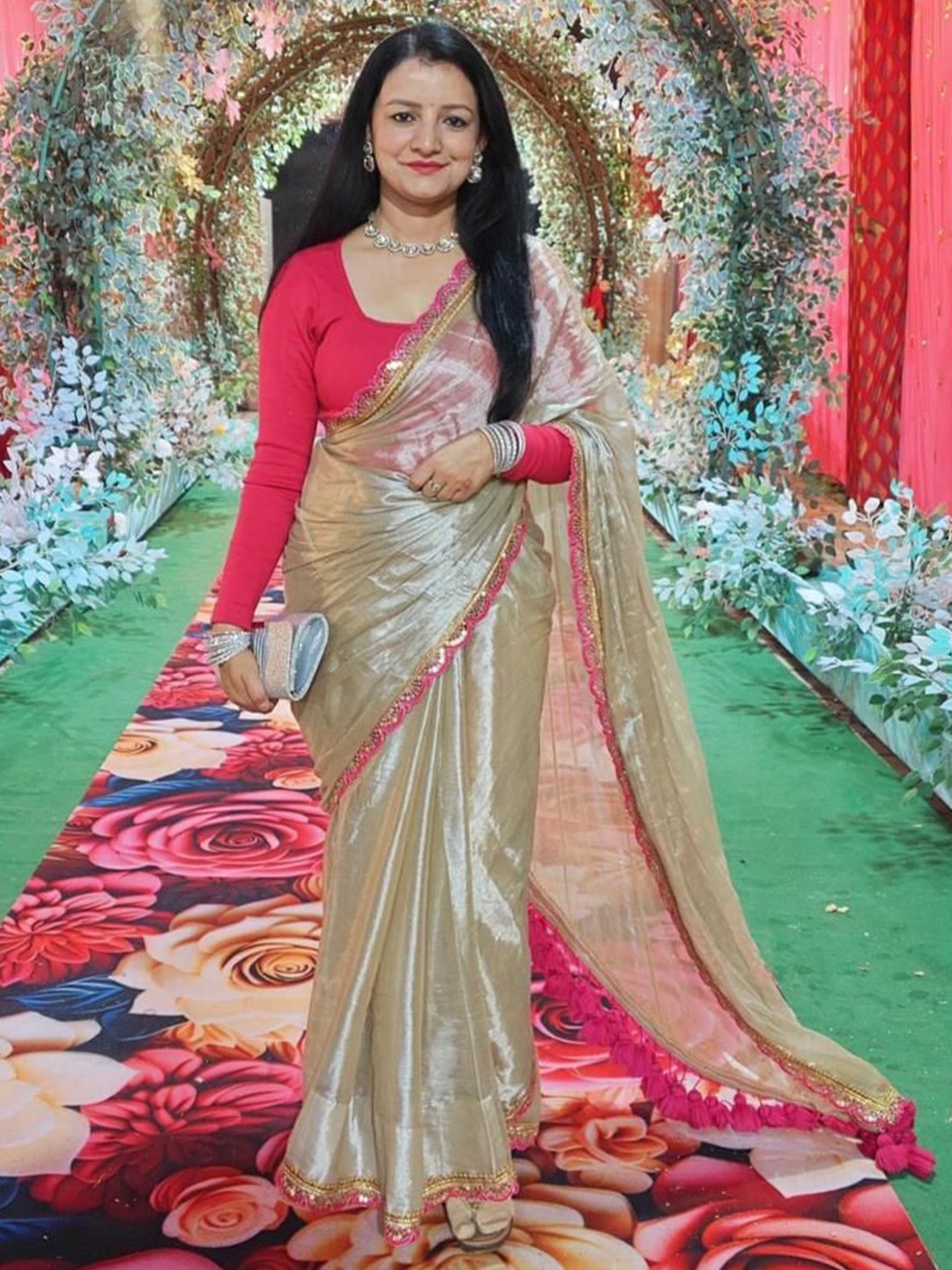 

HERE&NOW Sequinned Tissue Uppada Saree, Beige