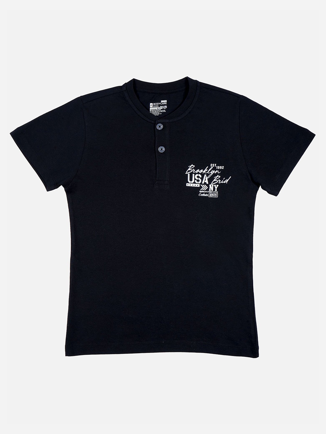 

Bodycare Boys Graphic Printed Henley Neck Cotton T-shirt, Navy blue