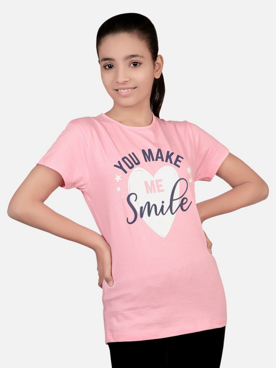 

Bodycare Girls Typography Printed Round Neck Cotton T-shirt, Pink