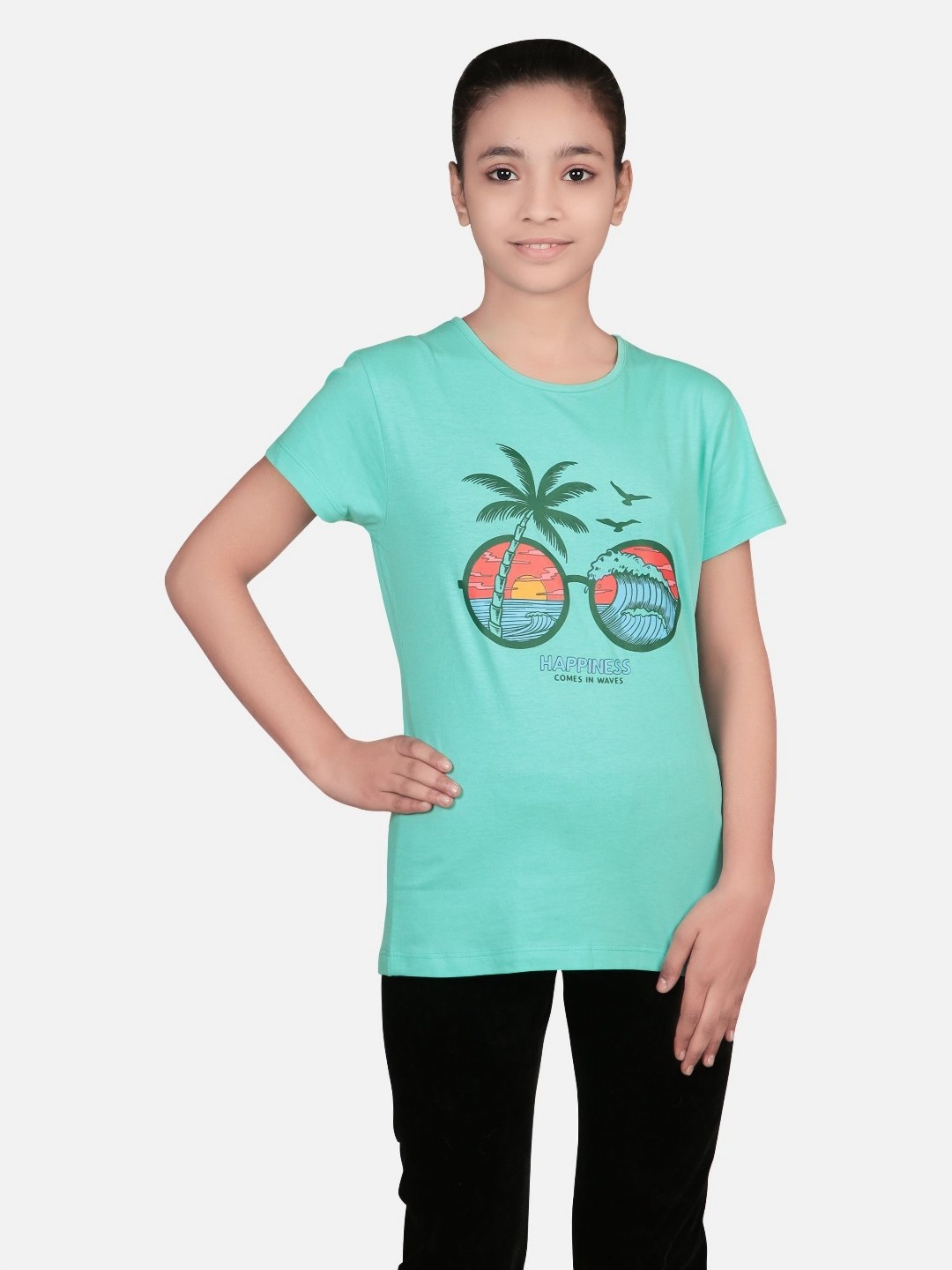 

Bodycare Girls Graphic Printed Round Neck Cotton T-shirt, Green