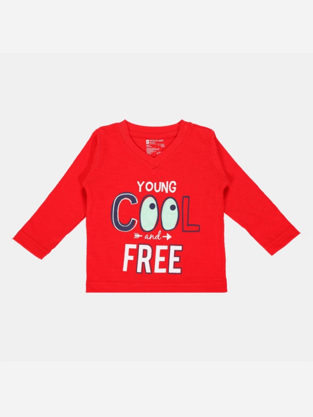 Bodycare Boys Typography Printed V-Neck Cotton T-shirt, Red