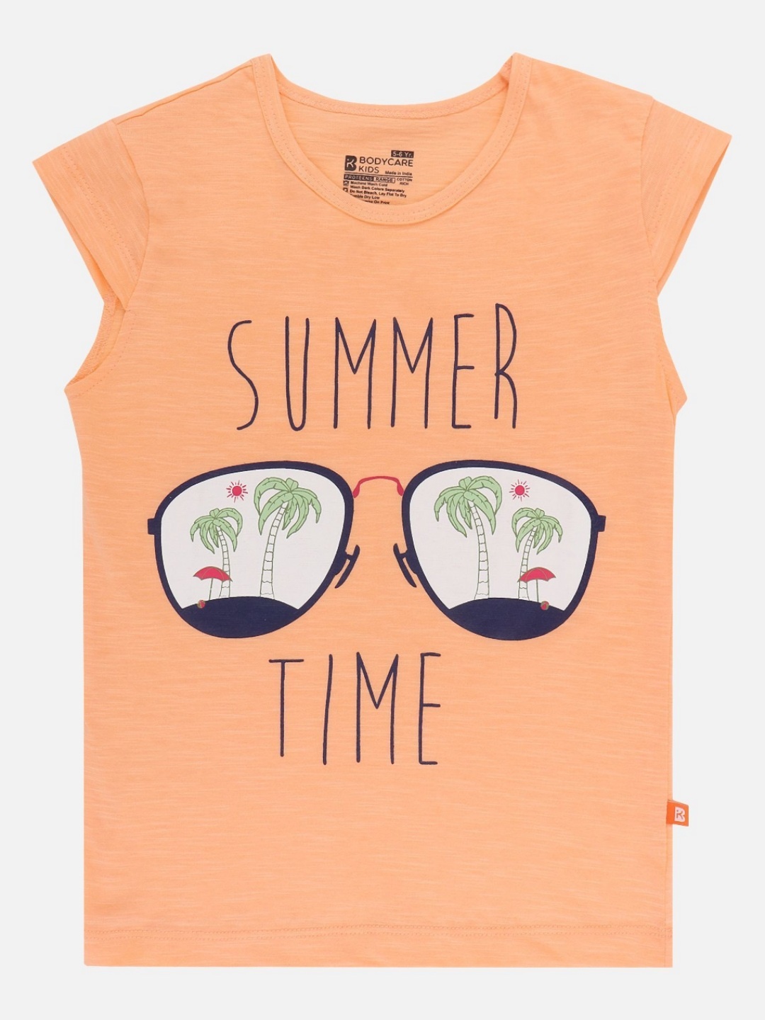 

Bodycare Girls Typography Printed Round Neck Cotton T-shirt, Peach