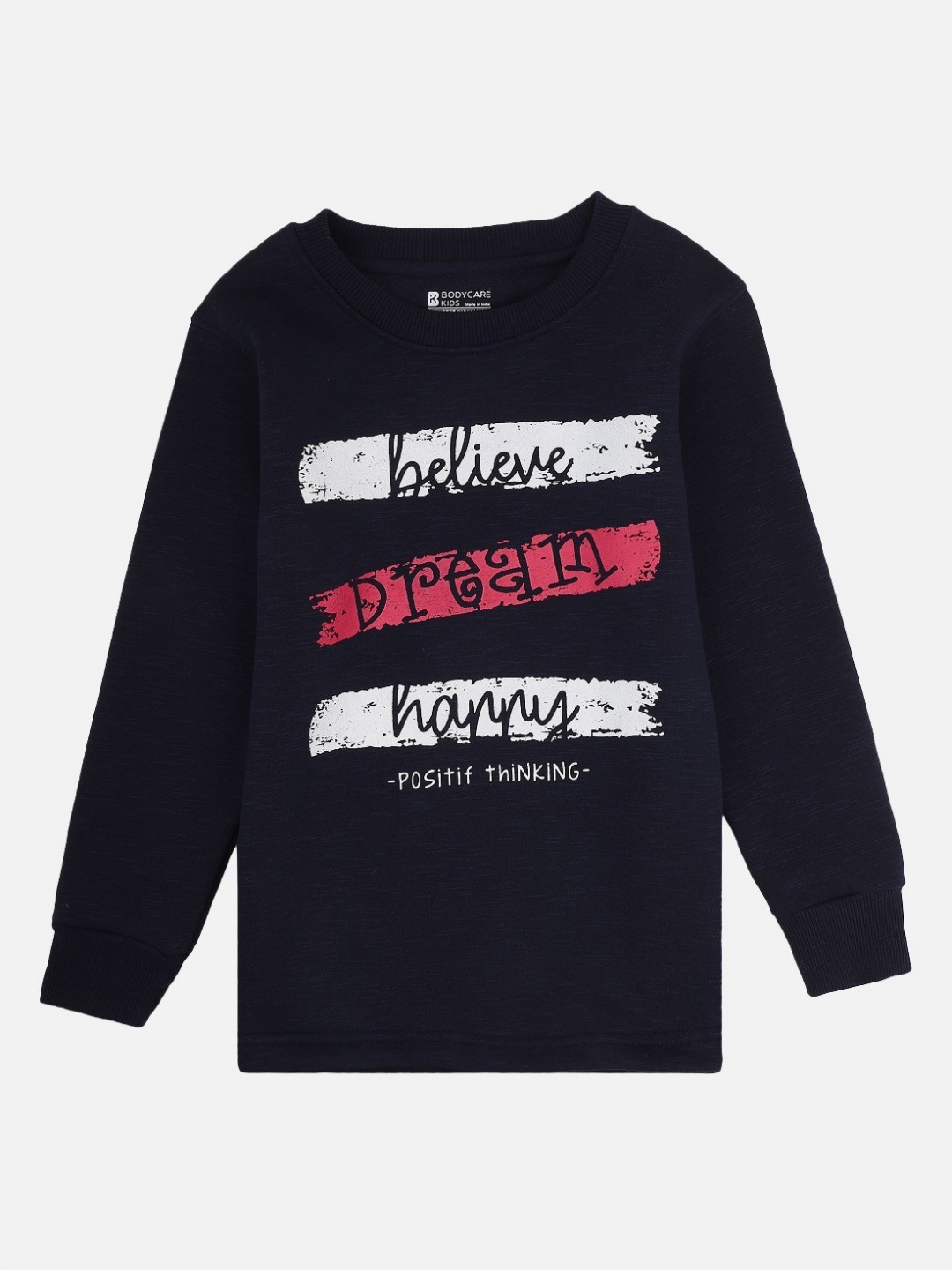 

Bodycare Girls Typography Printed Round Neck Cotton T-shirt, Navy blue