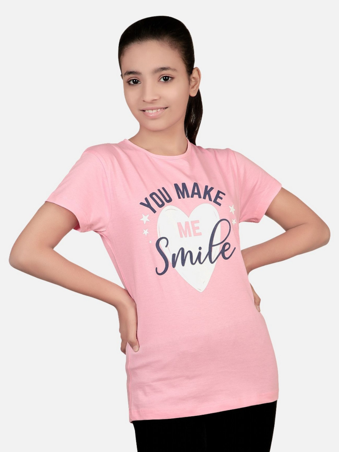 

Bodycare Girls Typography Printed Round Neck Cotton T-shirt, Pink