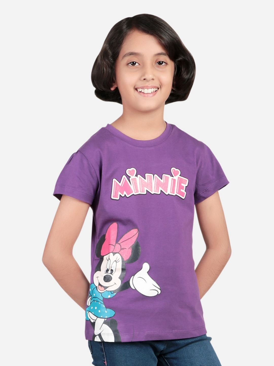 

Bodycare Girls Graphic Minnie Mouse Printed Round Neck Cotton T-shirt, Purple