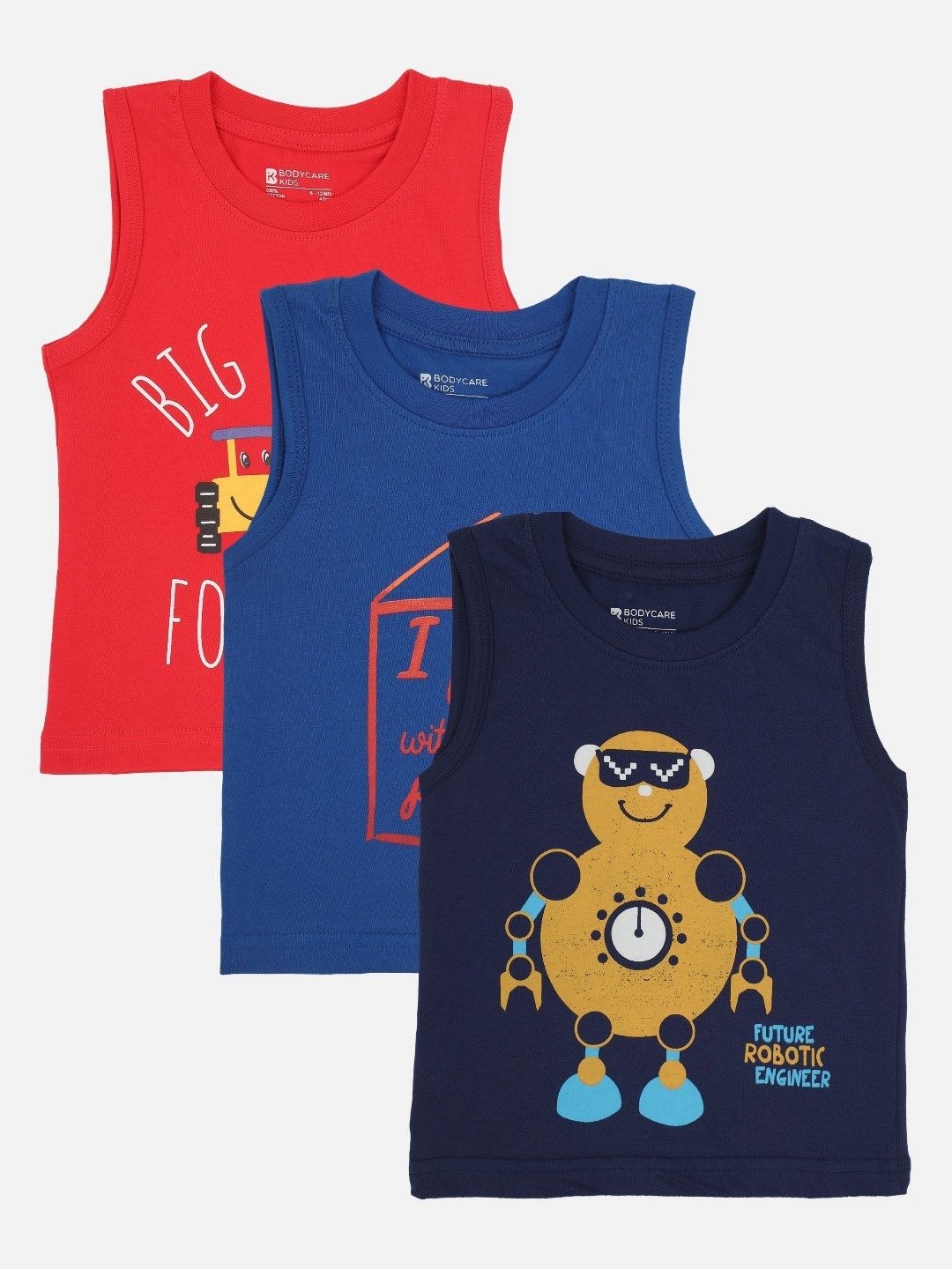 

Bodycare Boys Pack Of 3 Typography Printed Round Neck Cotton T-shirts, Red