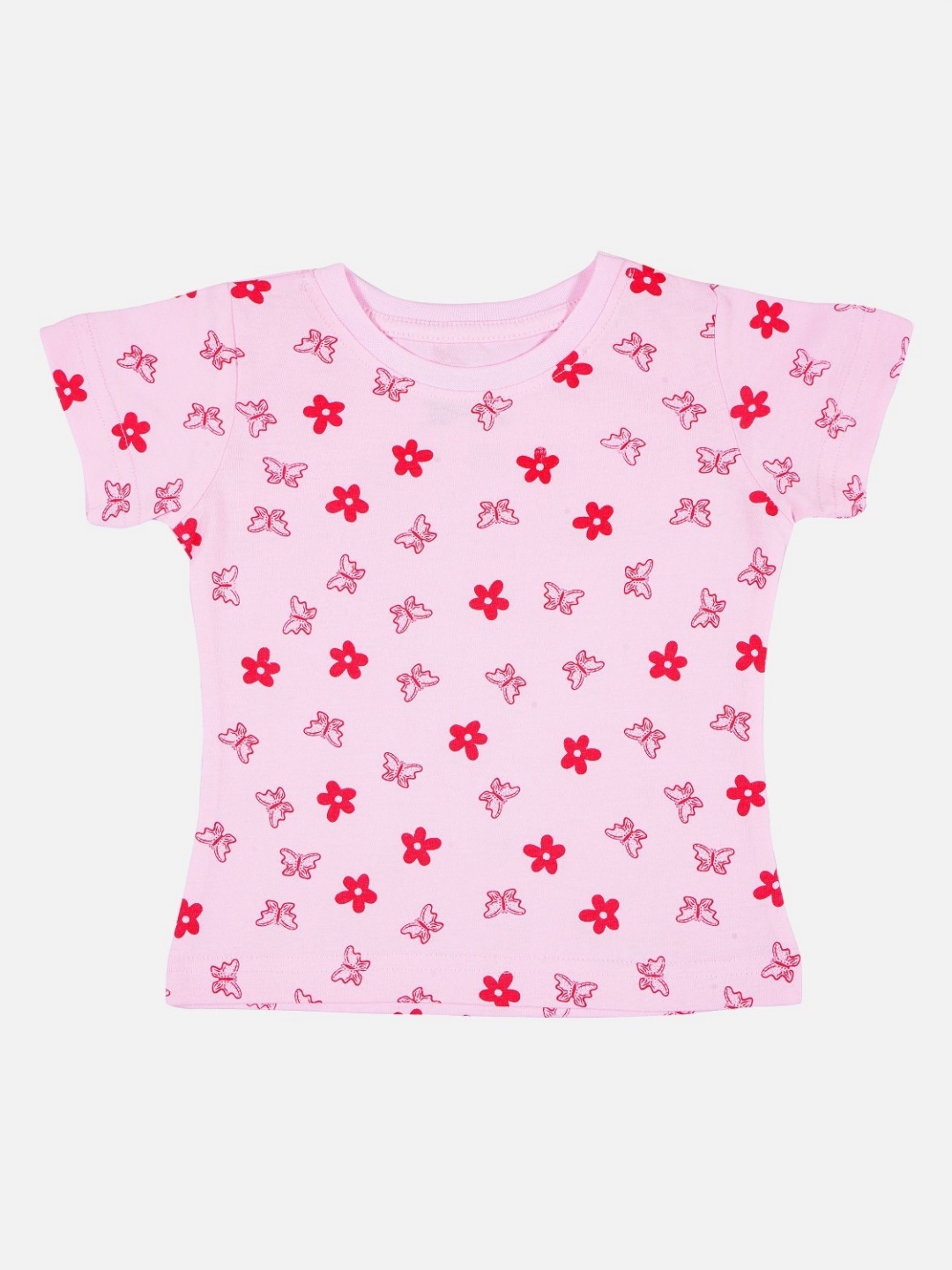 

Bodycare Girls Floral Printed Round Neck Cotton T-shirt, Pink