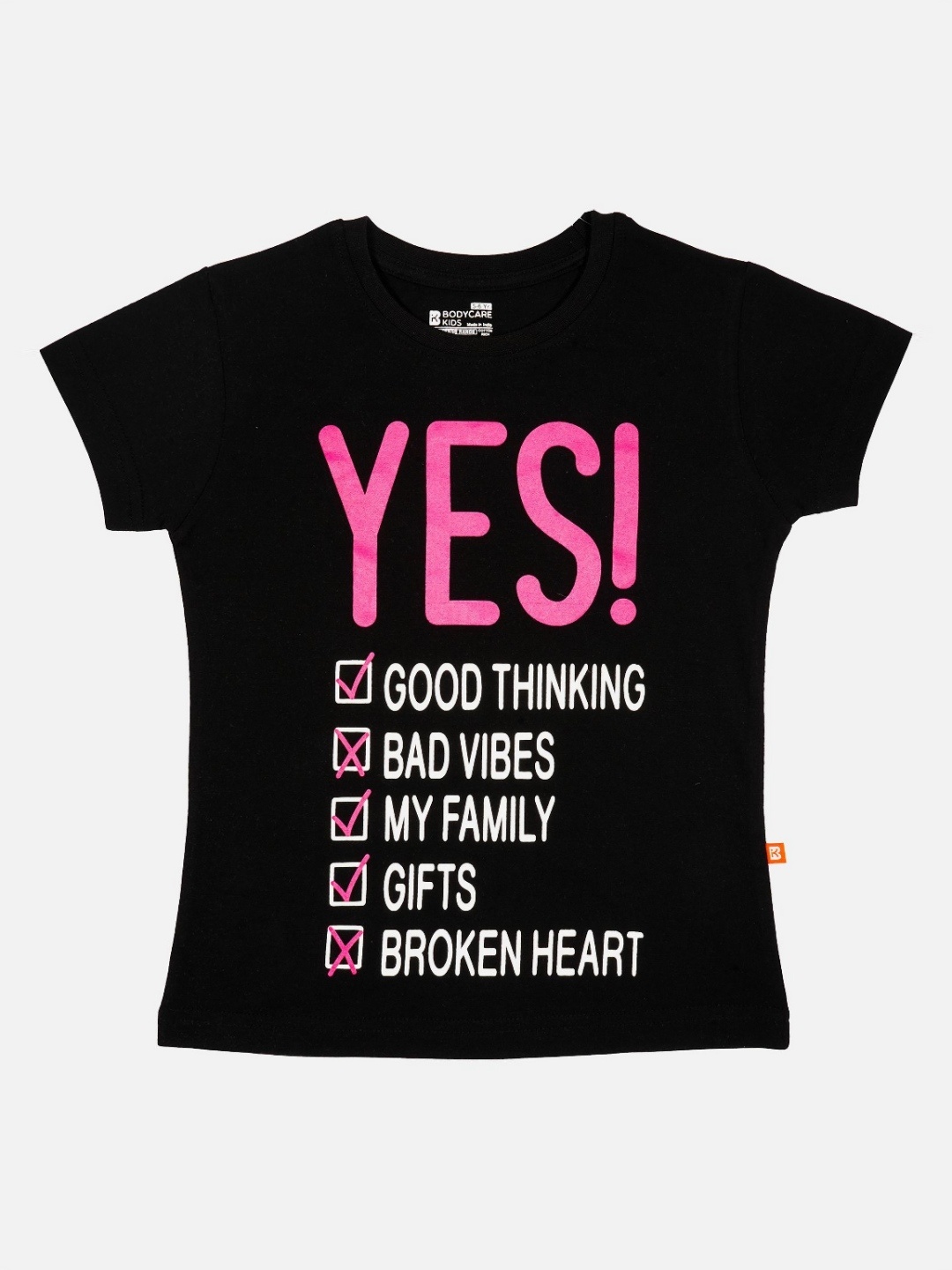 Bodycare Girls Typography Printed Round Neck Cotton T-shirt, Black