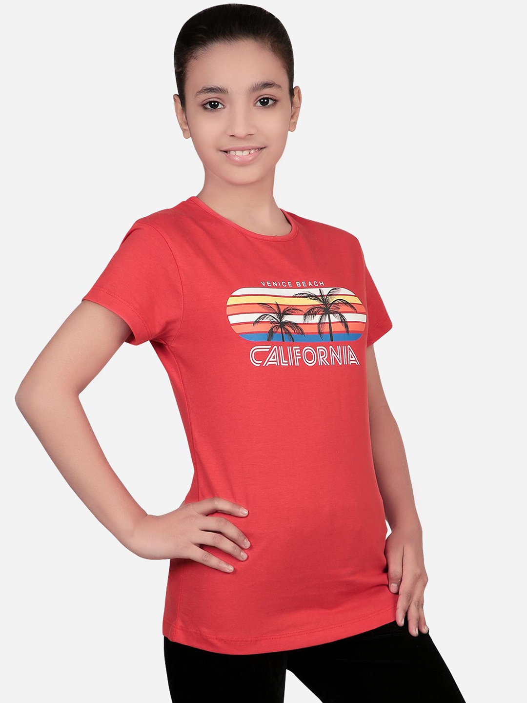 

Bodycare Girls Typography Printed Round Neck Cotton T-shirt, Red