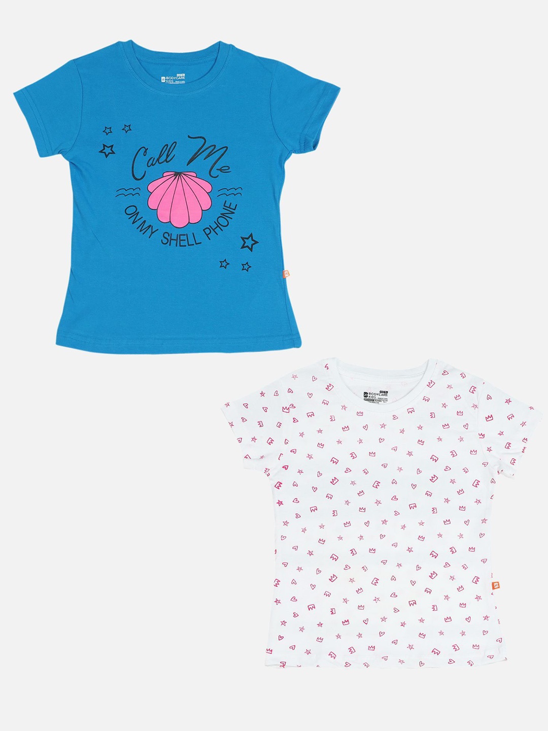 

Bodycare Girls Pack Of 2 Conversational Printed Round Neck Cotton T-shirts, Blue