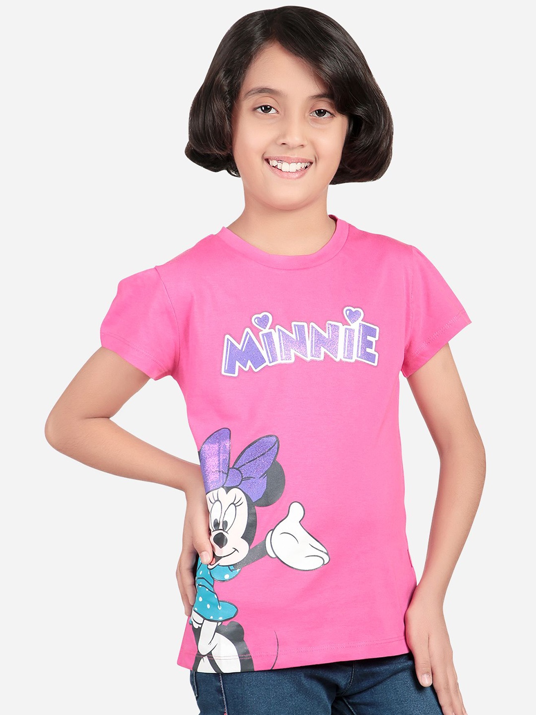 

Bodycare Girls Typography Printed Round Neck Cotton Minnie Mouse T-shirt, Pink