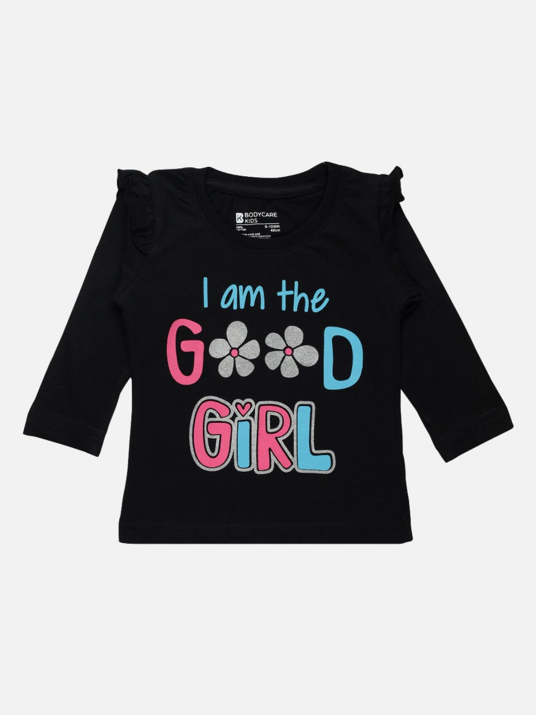 

Bodycare Girls Typography Printed Round Neck Cotton T-shirt, Black