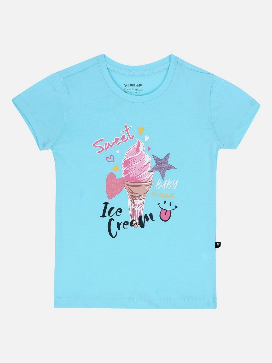 Bodycare Girls Typography Printed Round Neck Cotton T-shirt, Turquoise blue