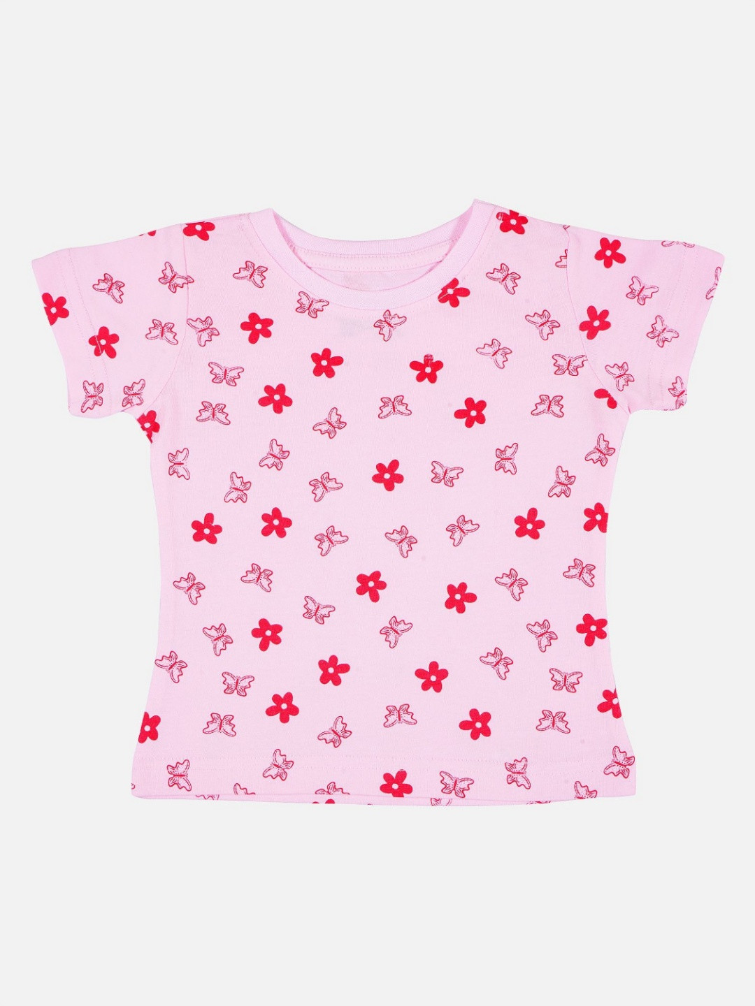 

Bodycare Girls Floral Printed Round Neck Cotton T-shirt, Pink