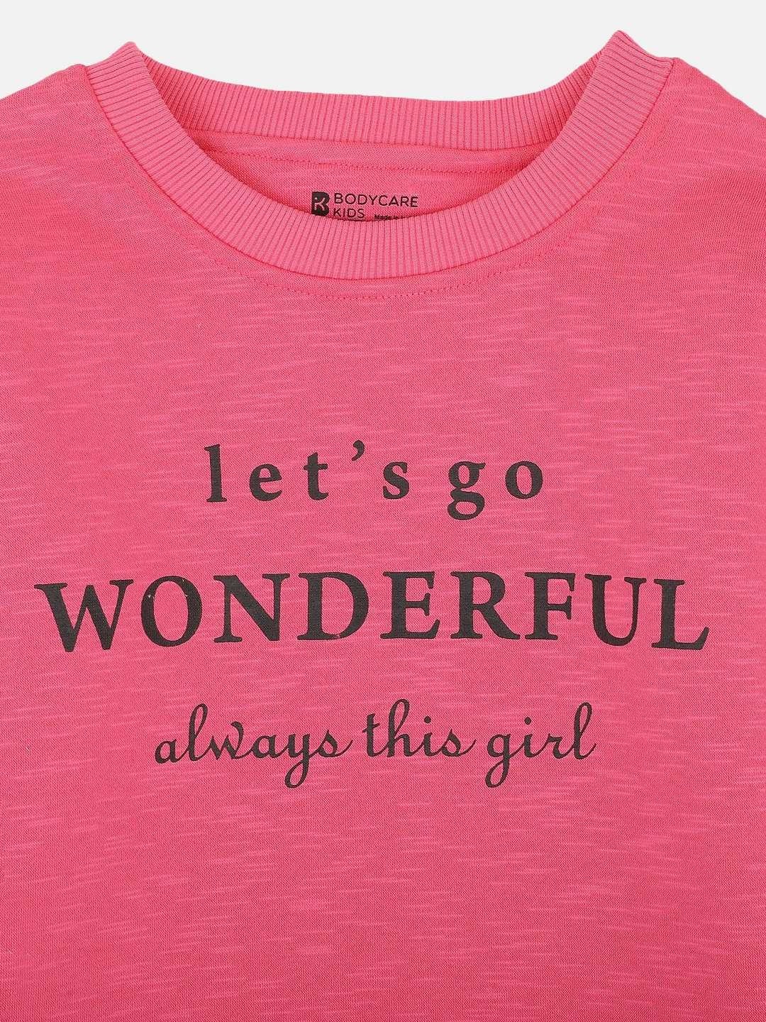 Bodycare Girls Typography Printed Round Neck Cotton T-shirt, Pink