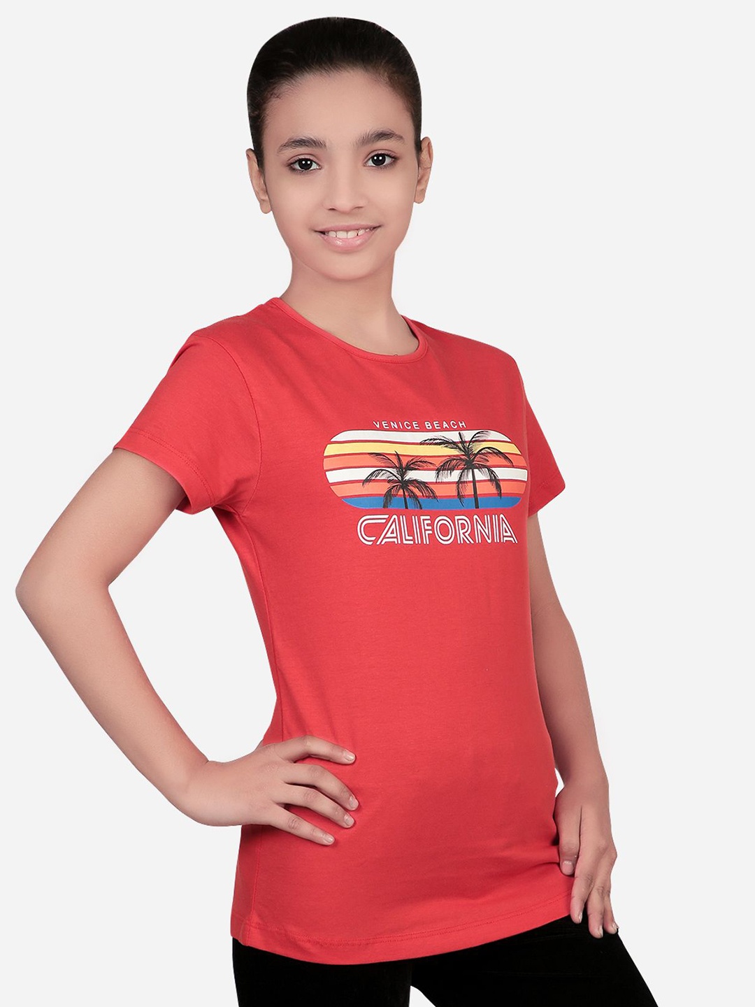 

Bodycare Girls Typography Printed Round Neck Cotton T-shirt, Red