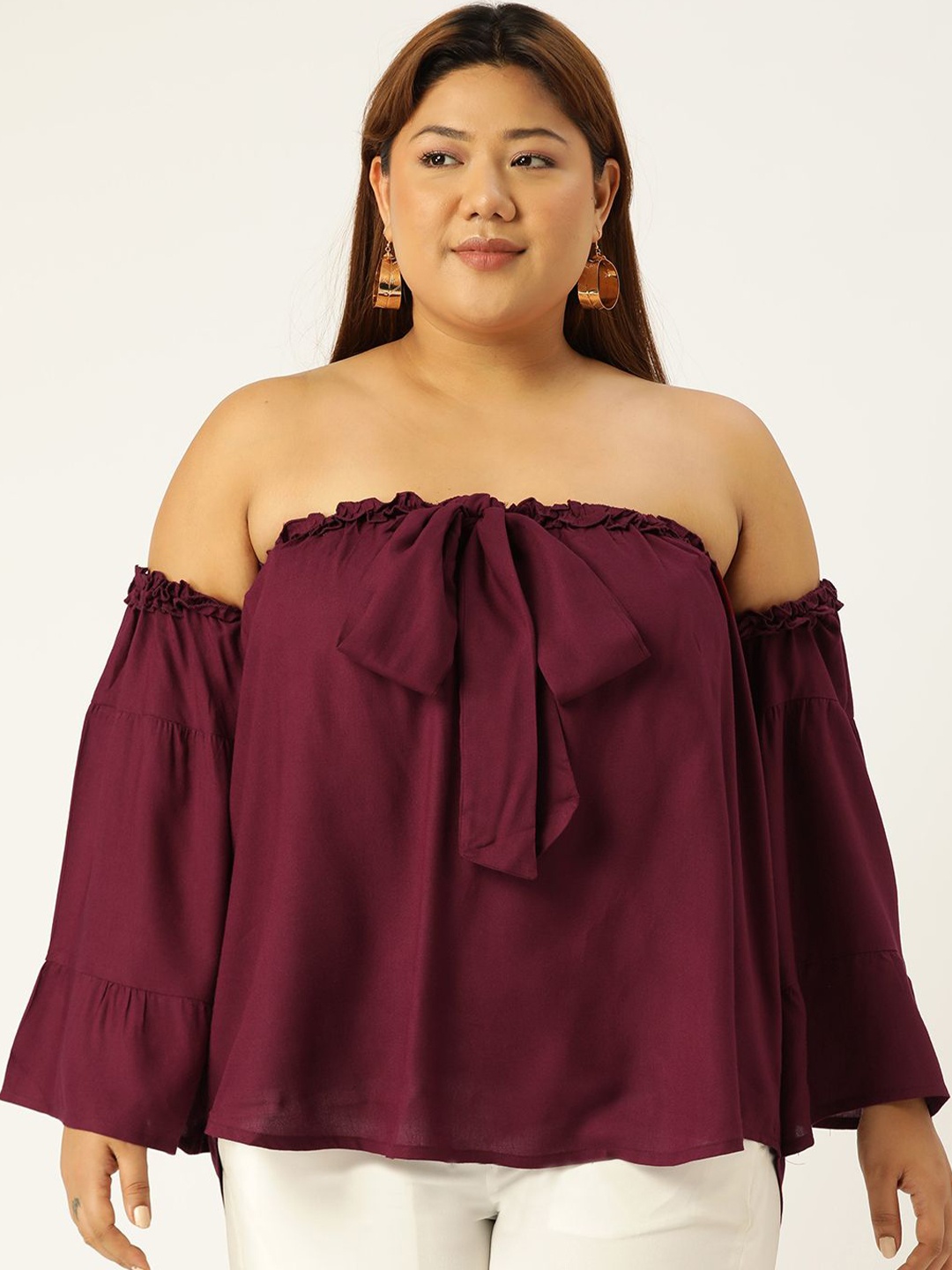 

theRebelinme Women Halter Neck Bardot Top, Burgundy