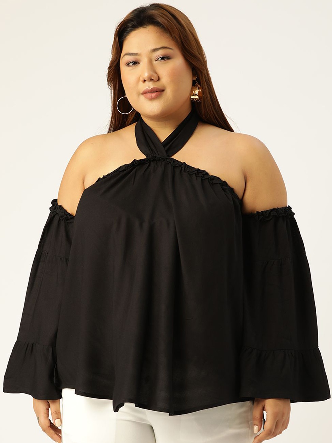 

theRebelinme Women Plus Size Bardot Top, Black