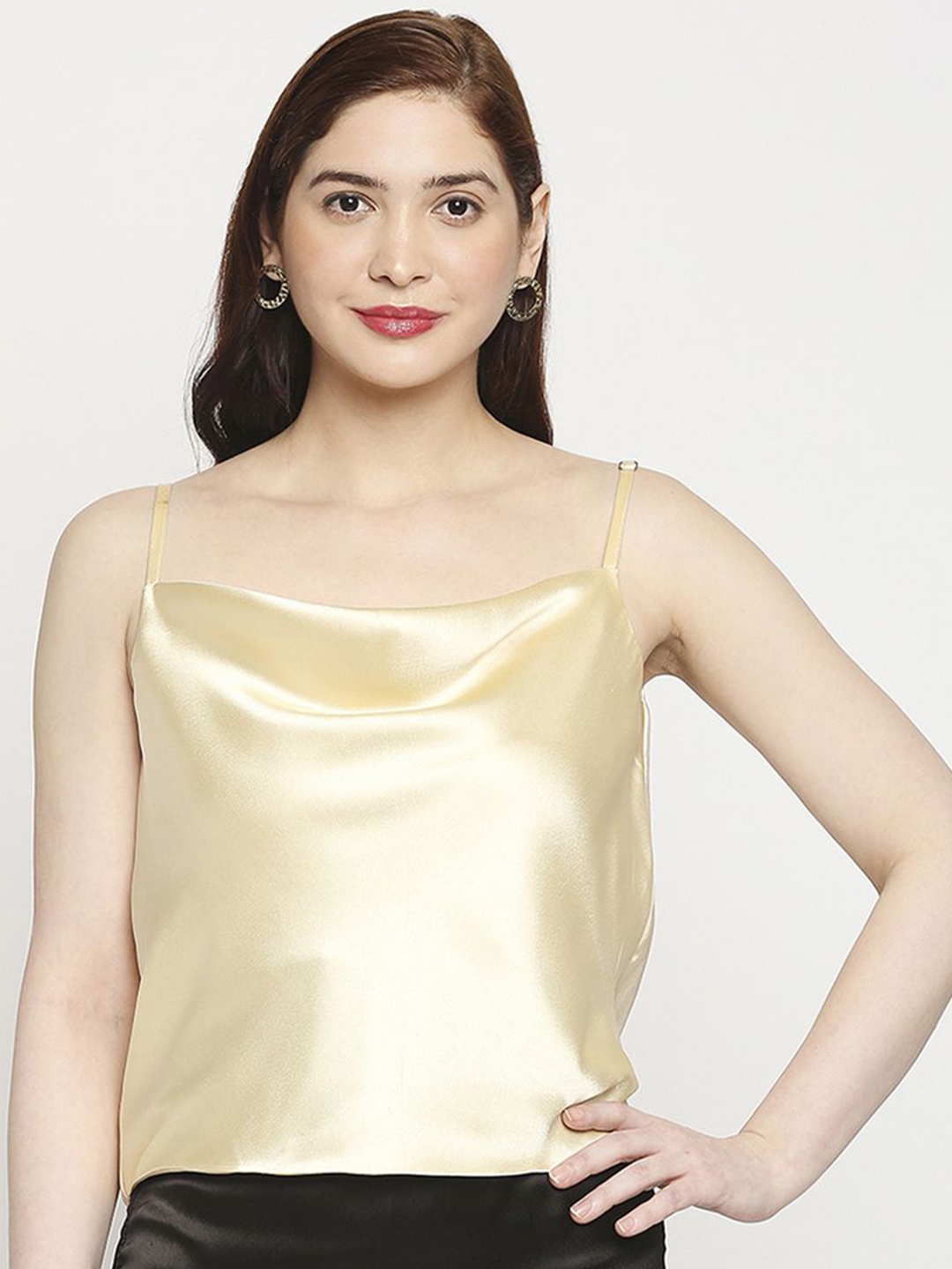 

AMMARZO Women Cowl Neck Satin Top, Beige