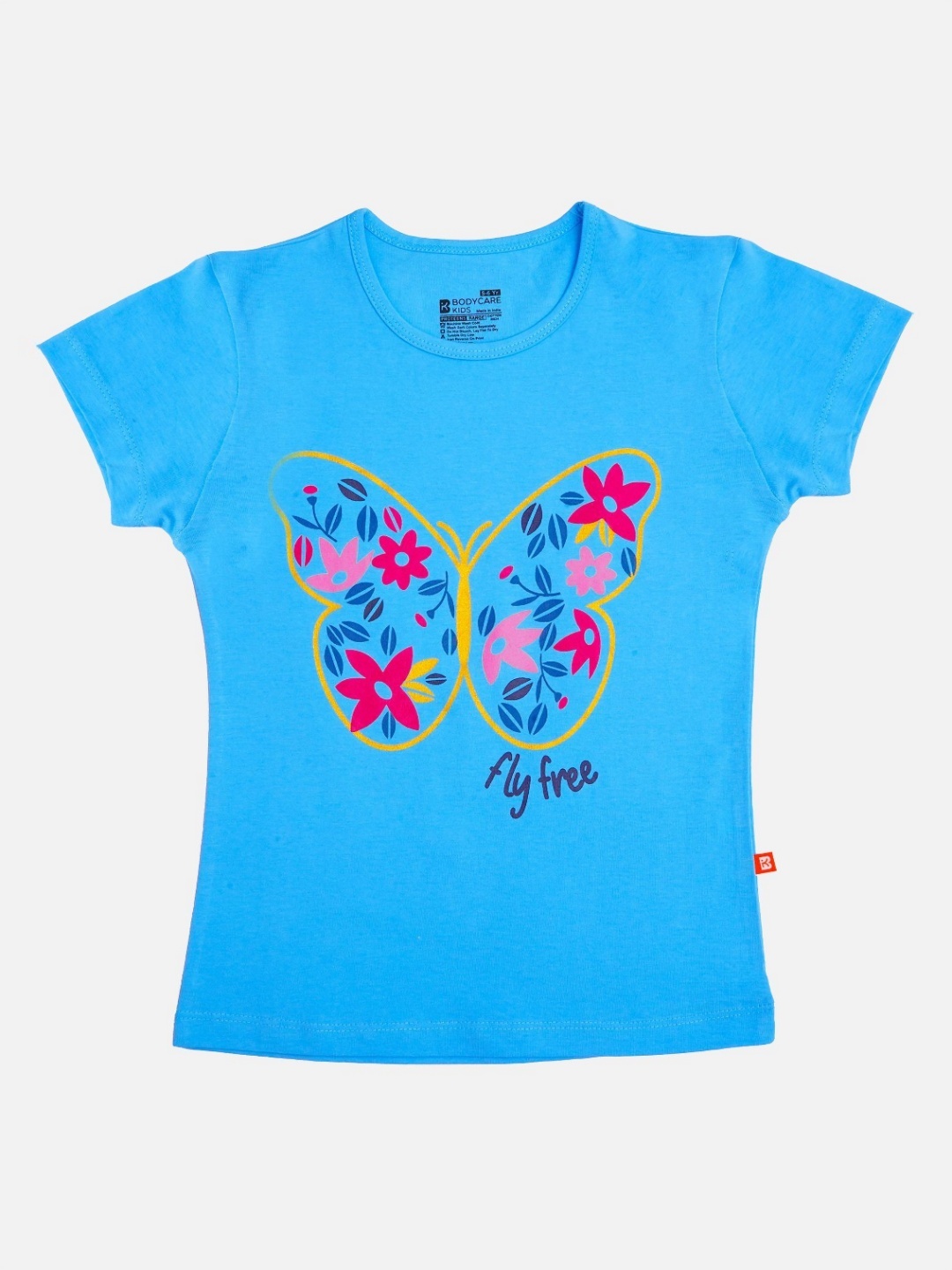 

Bodycare Girls Floral Printed Round Neck Cotton T-shirt, Turquoise blue