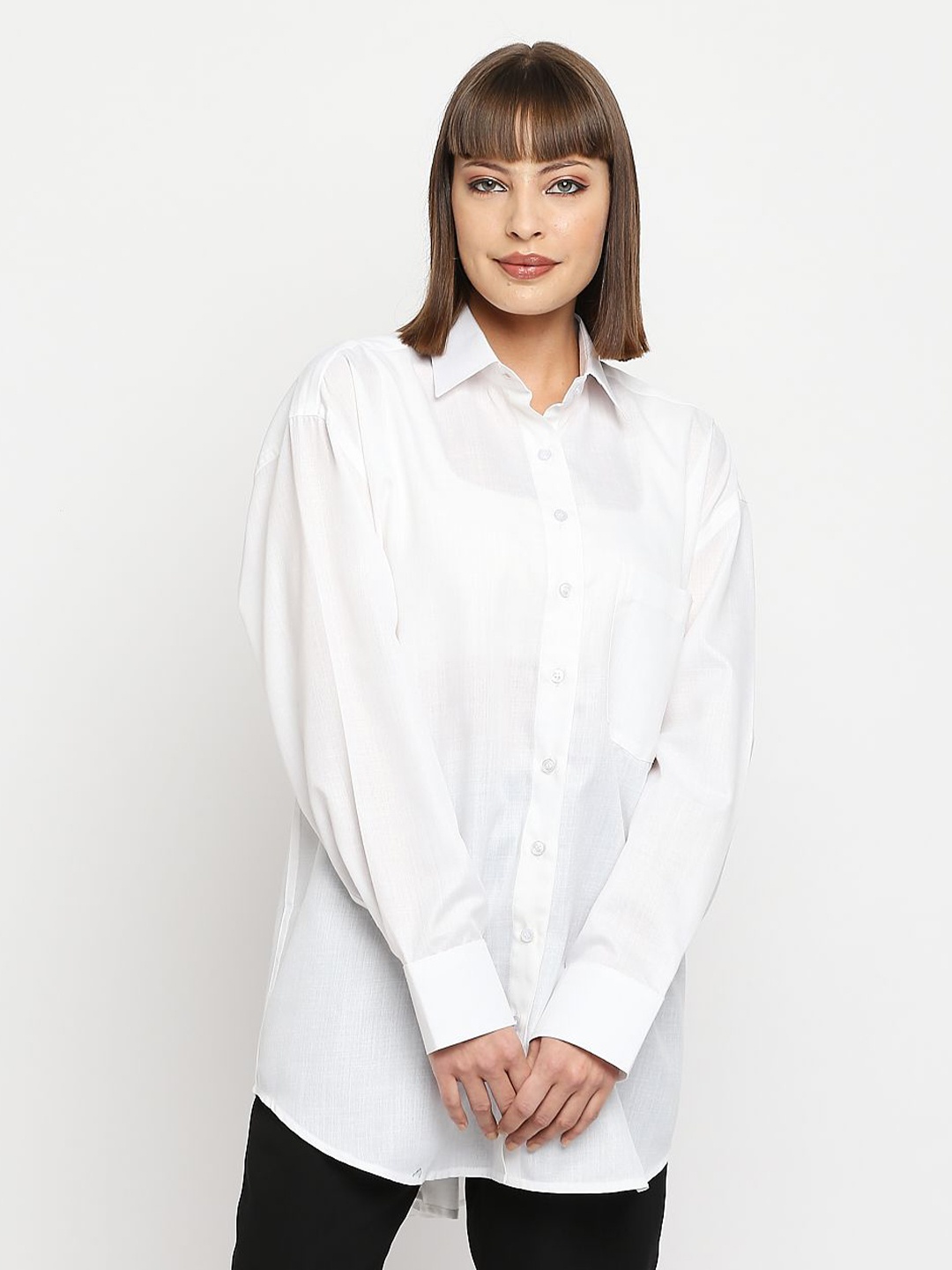 

AMMARZO Women Cotton Shirt Style Longline Top, White