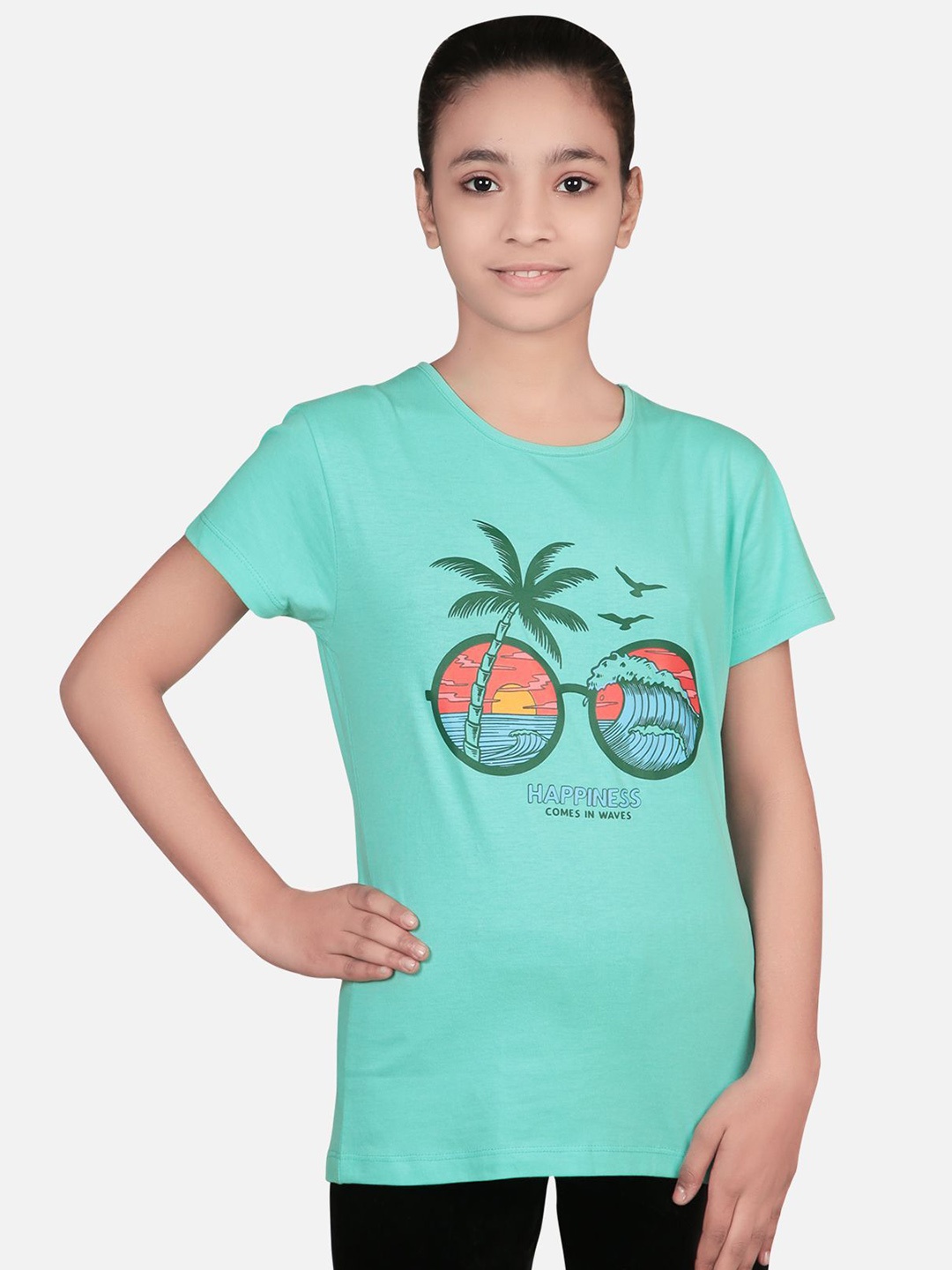 

Bodycare Girls Typography Printed Round Neck Cotton T-shirt, Green
