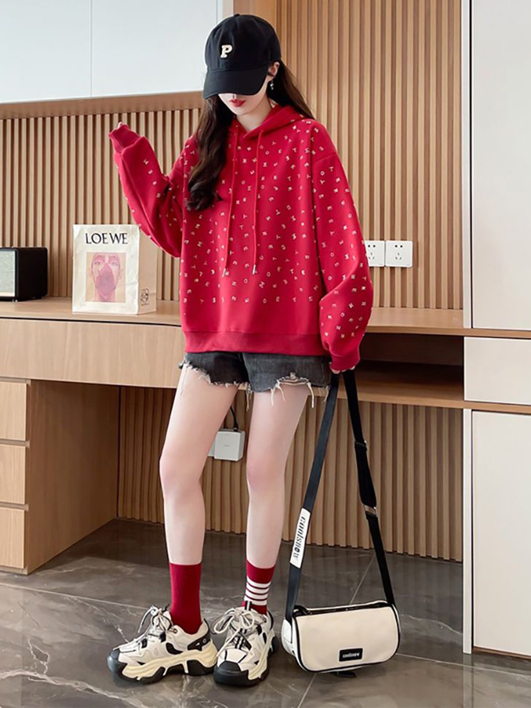 

StyleCast x Revolte Women Typography Printed Hooded Sweatshirt, Red