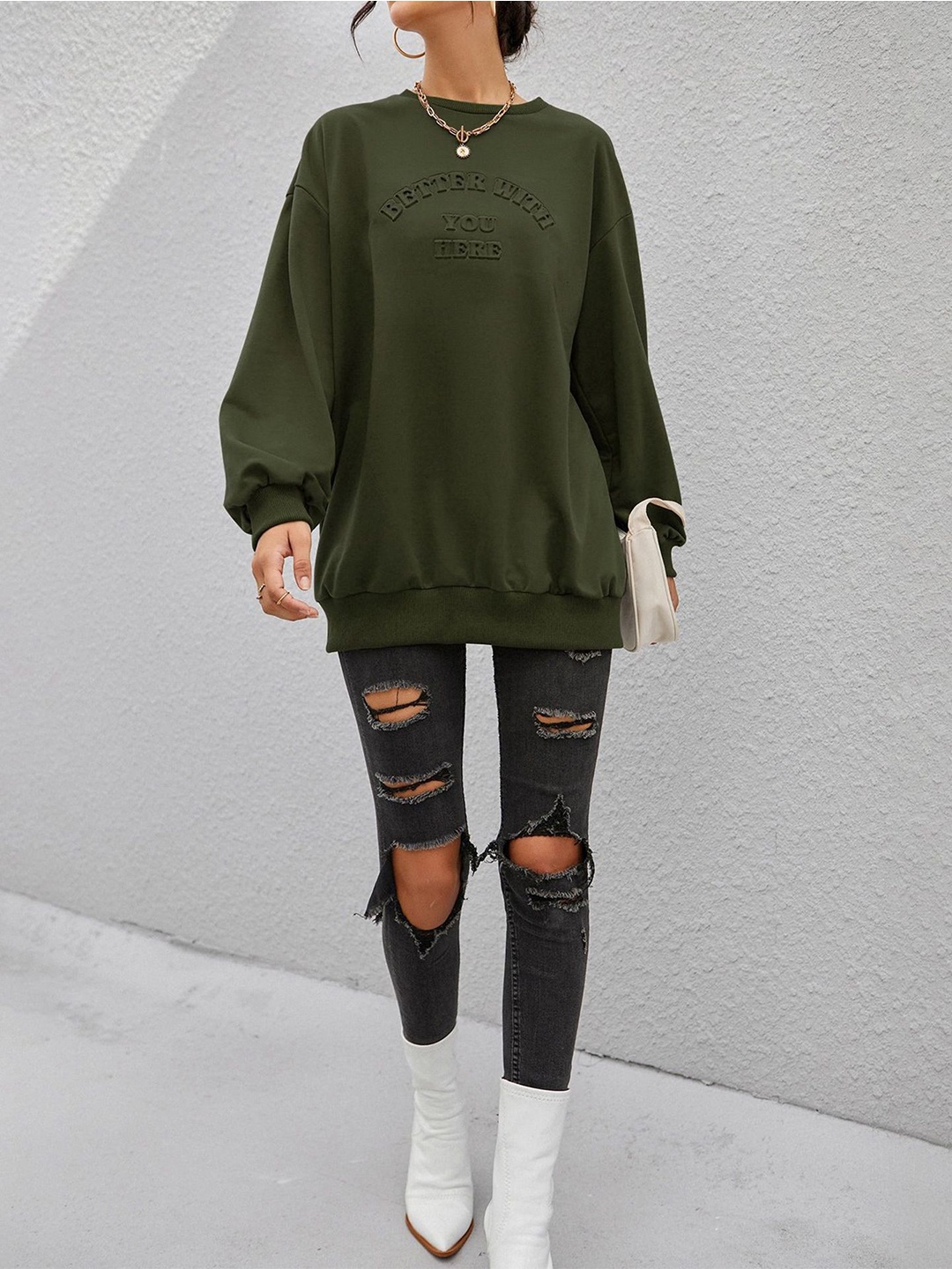 

StyleCast x Revolte Women Typography Round Neck Sweatshirt, Green