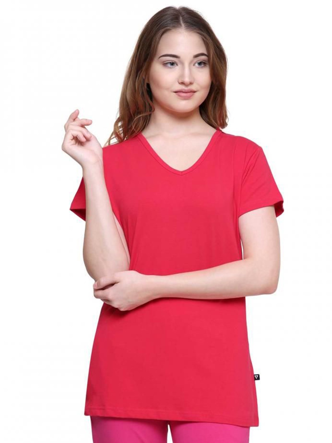 

PROTEENS Women Solid V-Neck Cotton T-shirt, Pink