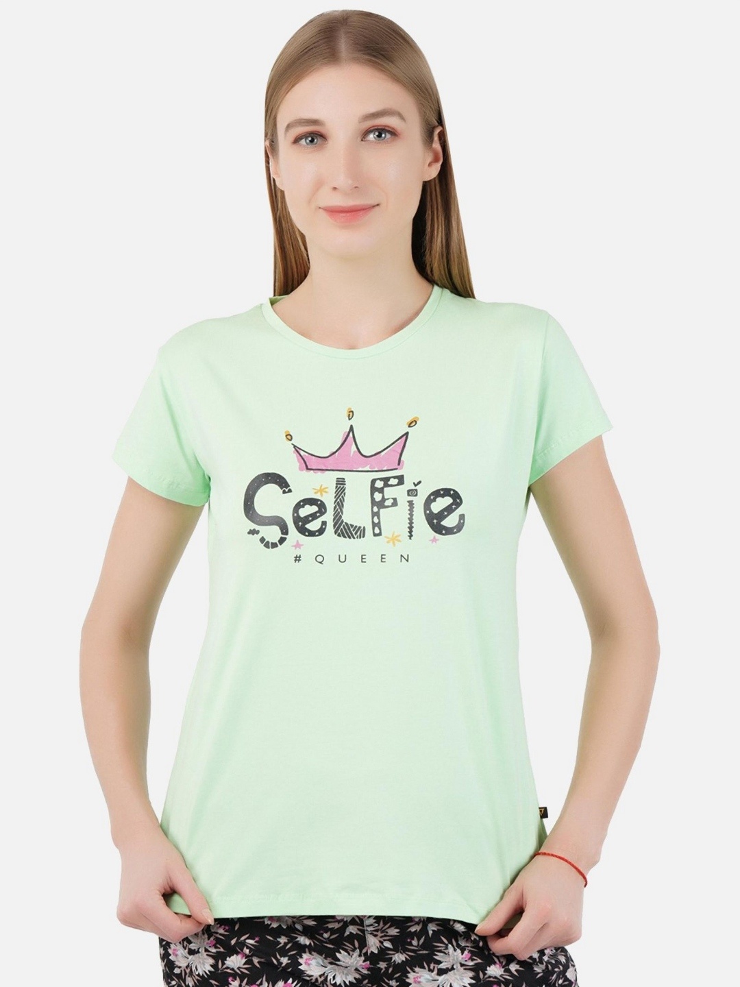 

PROTEENS Women Typography Printed Round Neck Cotton T-shirt, Green
