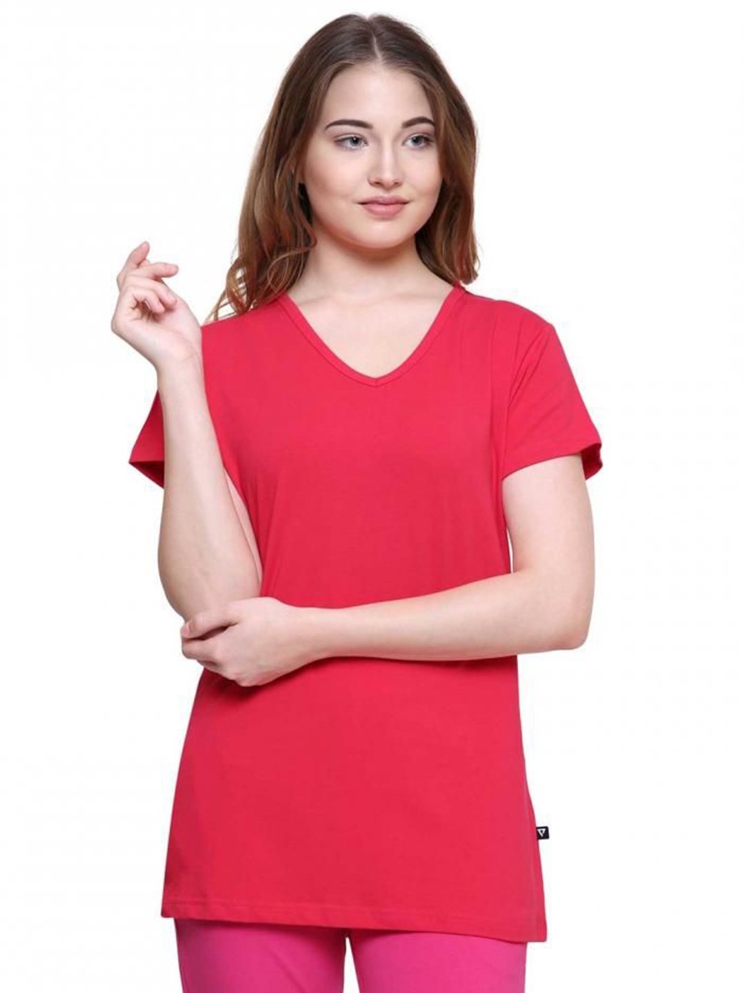 

PROTEENS Women Solid V-Neck Cotton T-shirt, Pink