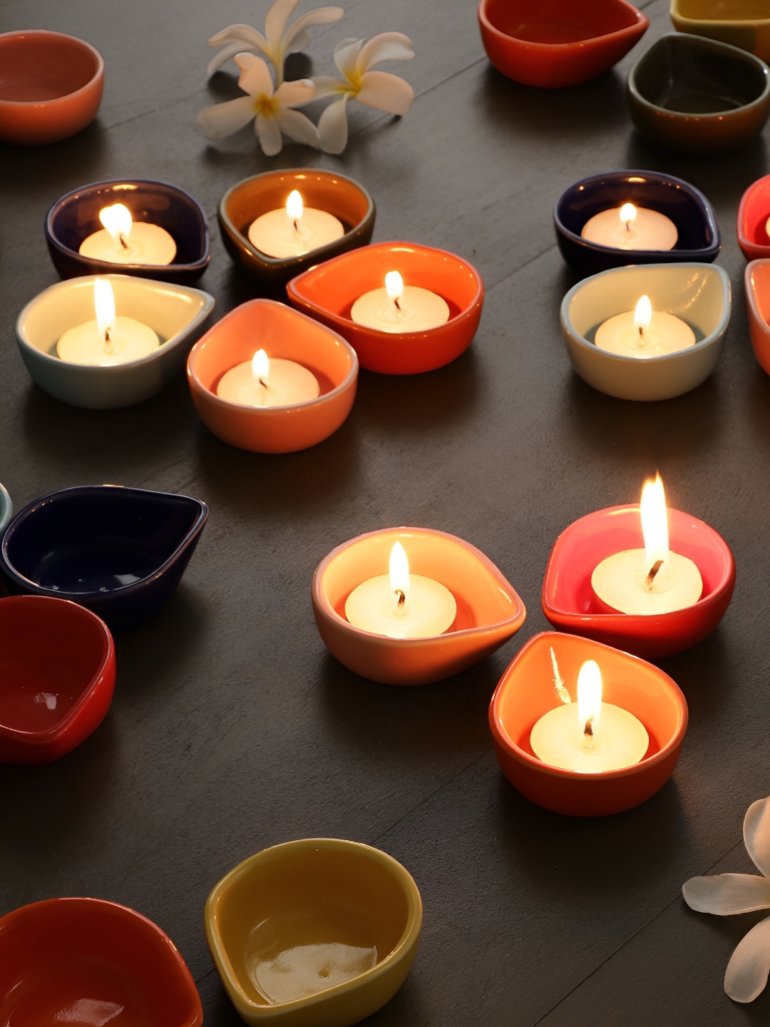

MIAH Decor Pink & Yellow 12 Pieces Dishwasher Safe Ceramic Diyas