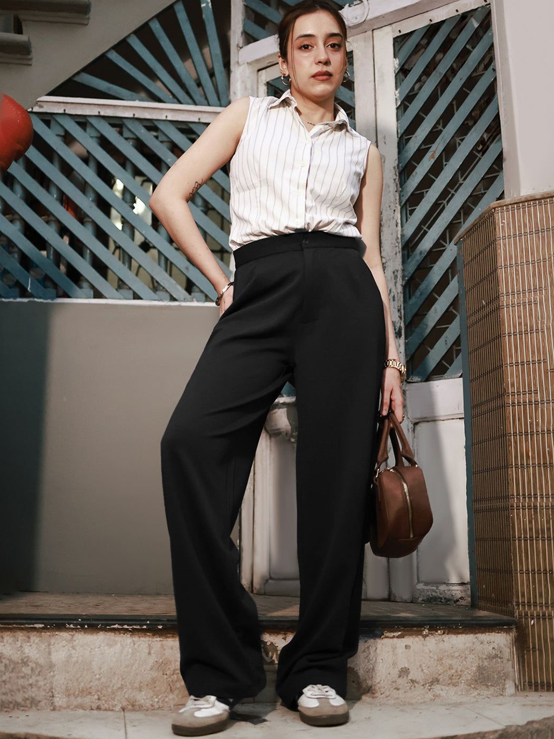

FREAKINS Lurk Black Women's Textured Korean Pants
