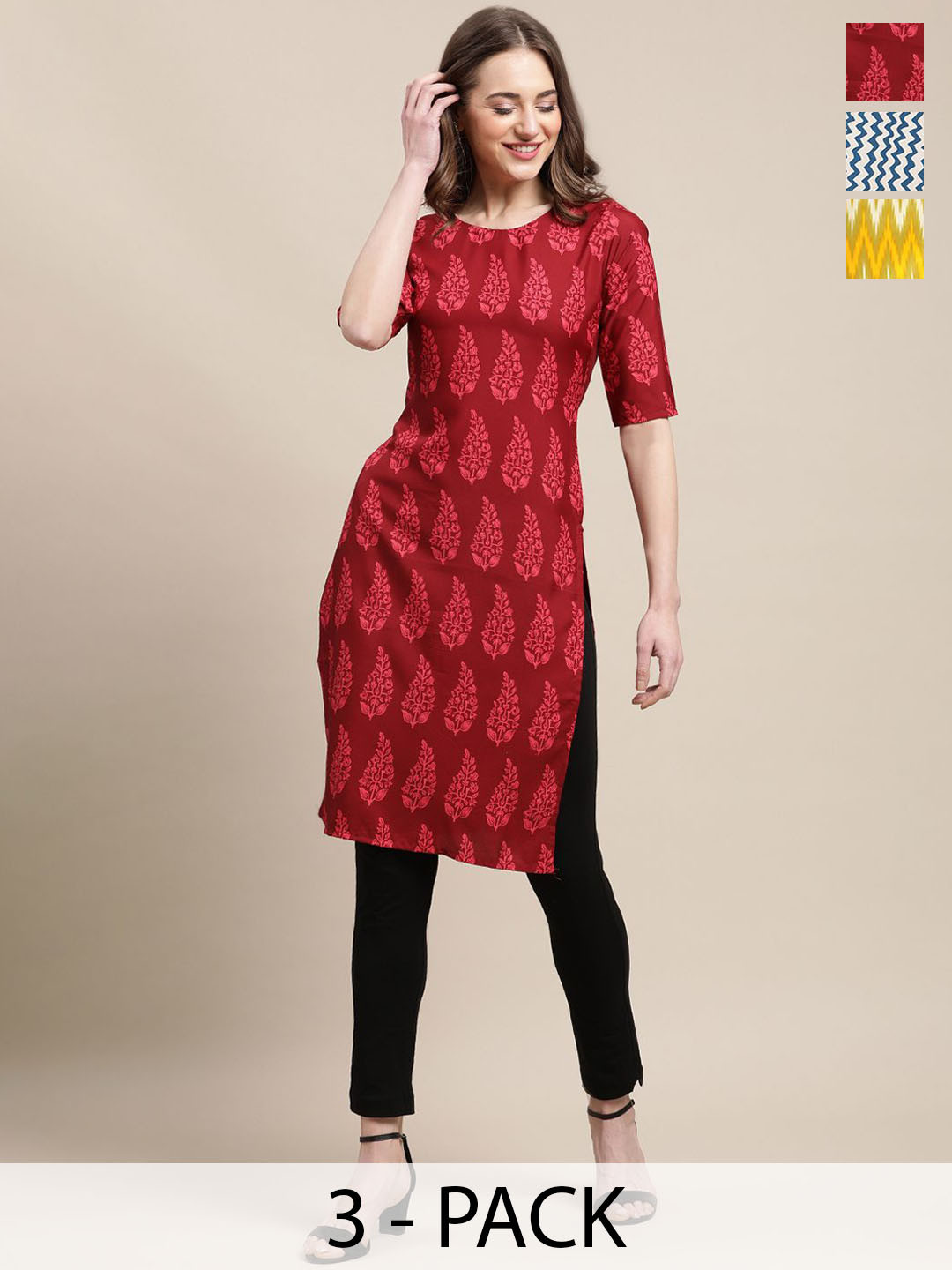 

7Threads Women Ethnic Motifs Printed Mirror Work Floral Crepe Kurta, Multi