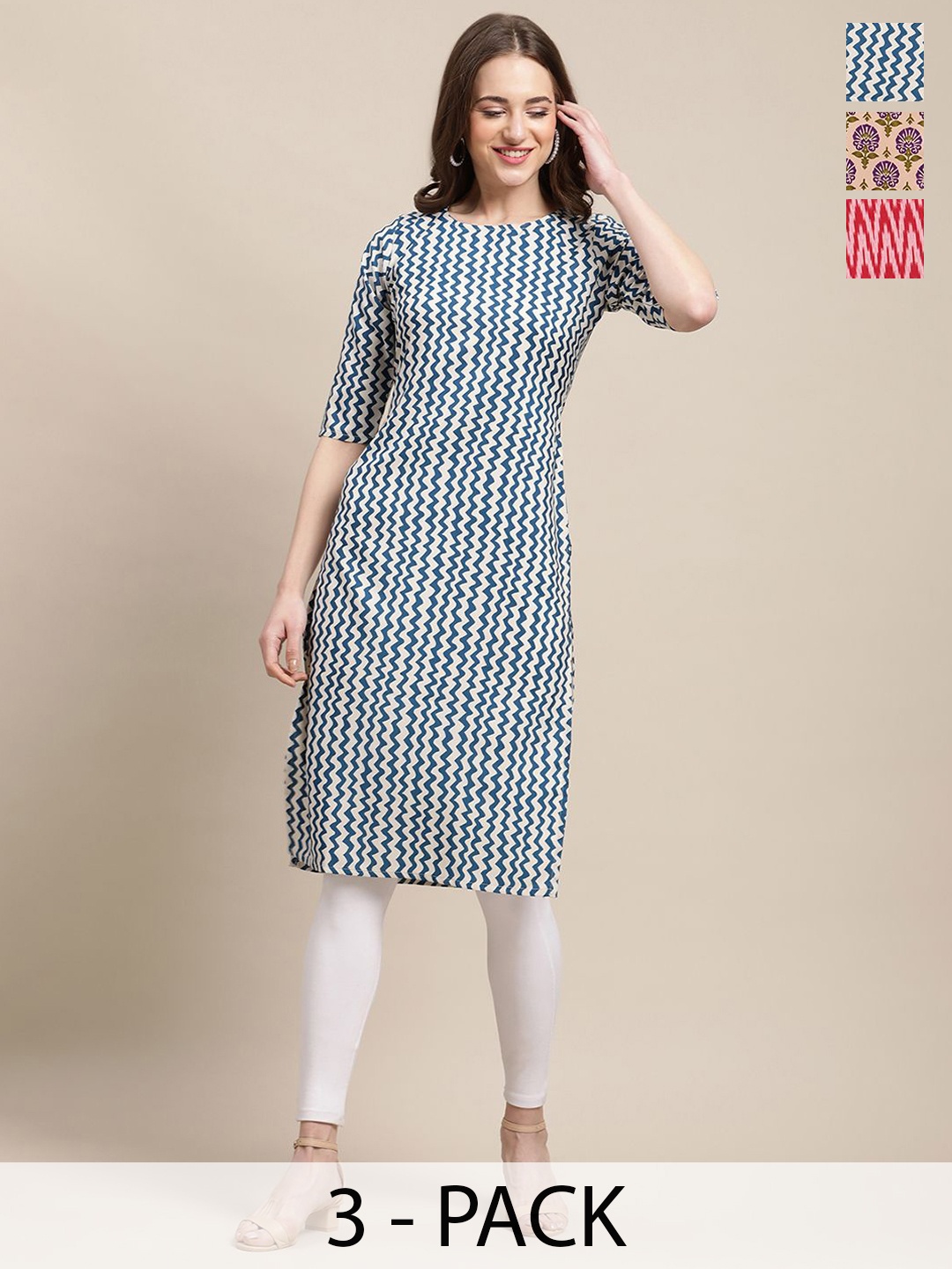 

7Threads Selection Of 3 Ethnic Motifs Printed Straight Kurtas, Red